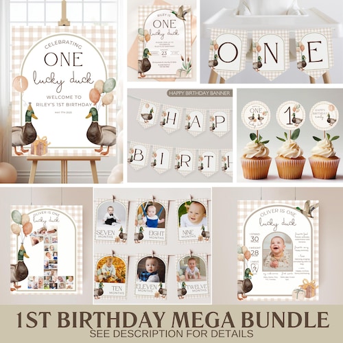 One Lucky Duck Decal - Mallard Duck Hunting Gender Reveal & 1st Birthday Party Wall Sticker (11.81x29.52 Inch) - View #9