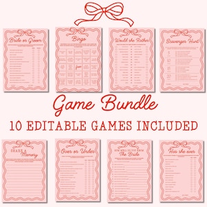 Wavy Border Bachelorette Games Bundle Editable Hen Party Games Fun Bridal Shower Games Bow Bachelorette Party Games Printable Game Bundle