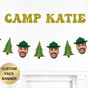 Camping Bachelorette Party Banner, Custom Camp Bachelorette, Face Banner, Cabin Bachelorette Decorations, One happy camper, Camping Birthday