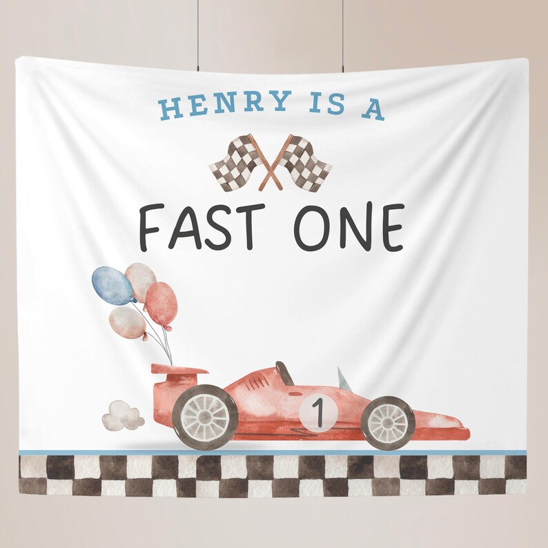 Fast One Birthday Personalized Banner 1st Birthday Racecar Party Decor ...