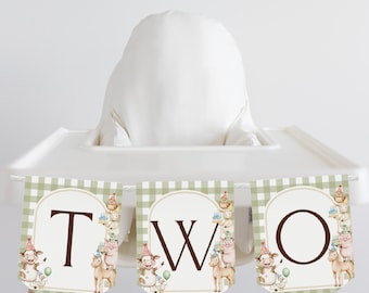 Farm Birthday High Chair Banner Barnyard 2nd Birthday Two Party Animal Birthday decor Gender neutral Second Birthday Sign Cake Smash