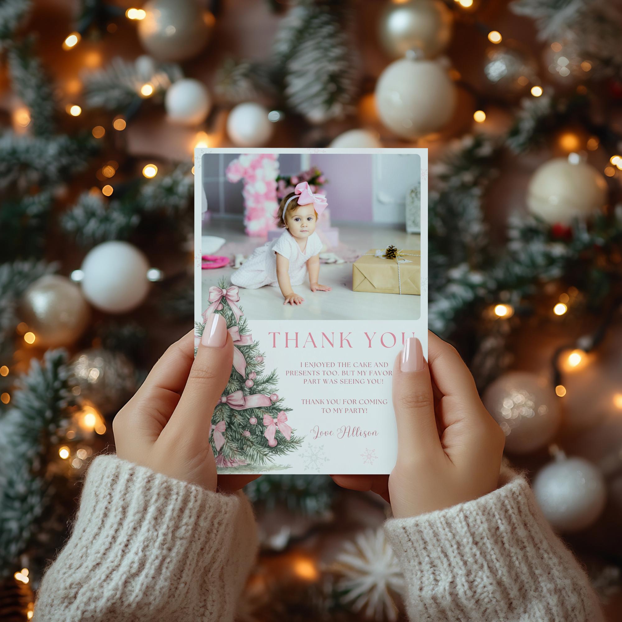 Winter Onederland Birthday Thank You Card 1st Birthday Girls Little ...