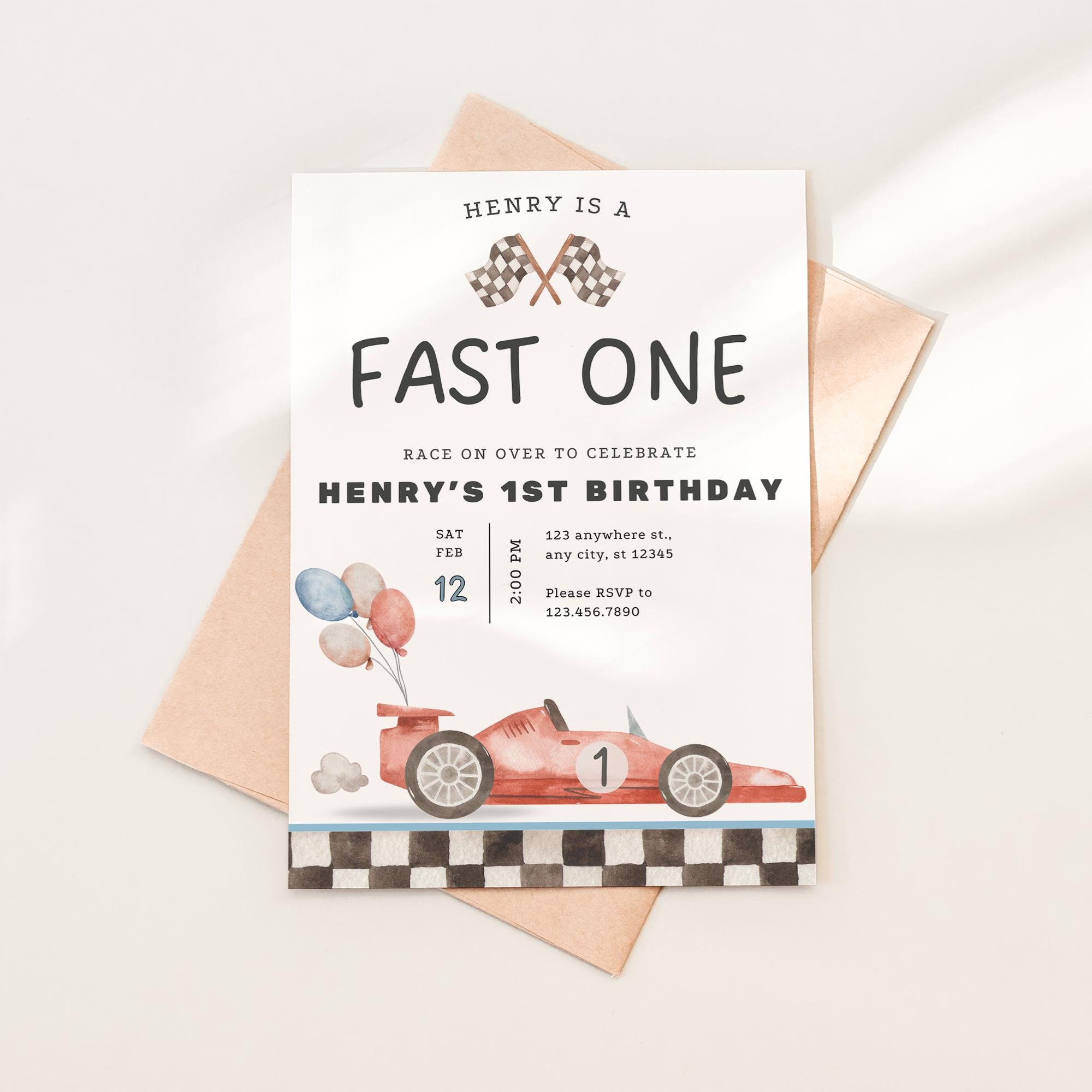 Geburtstagseinladungen Rennauto-Design – 20 Karten + Umschläge, 10,2x15,2 Cm, Für 1. Geburtstag & Kinderpartys
