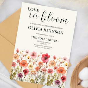 Love in Bloom Invitation Wildflower Bridal Shower Spring Bridal Shower Invite Colorful Floral Template Bridal Brunch decor evite download