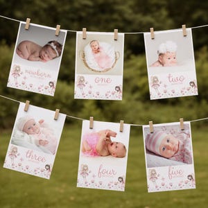 Bannière photo mensuelle de fée 1er anniversaire Cartes d'étapes modifiables Décoration de premier anniversaire Décorations de forêt enchantée Fleurs sauvages 1er anniversaire