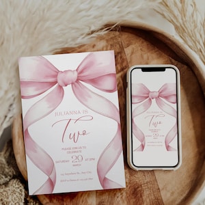 Einladung zum 2.Geburtstag Pink Coquette Invite zweite Geburtstags-Einladungs-Mädchen 2