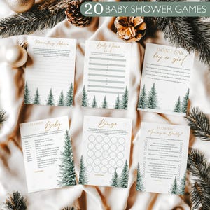 Baby It&#39;s Cold Outside Winter Wonderland Bundle Zestaw gier na Baby Shower dla dzieci w wersji neutralnej płciowo Wydrukowane aktywności na Baby Shower Edytowalne