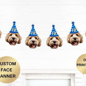 Custom Dog Head Banner, Pet Face Birthday Decorations, Dog Birthday Banner, Dog Party Decorations Lets Pawty Motherpuppers Puppy Party