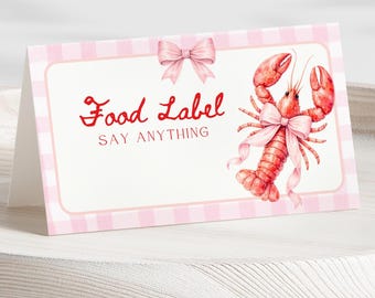 Pinch Me I'm One Girl Birthday Buffet Labels Lobster Broil 1st Birthday Place Card Nautical Low Country Crawfish Boil Food Label Summer Bday