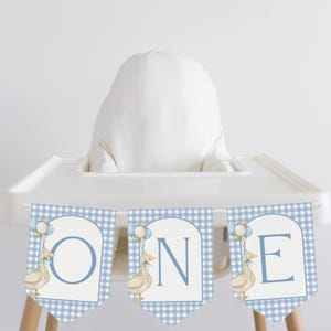 One Silly Goose Birthday High Chair Banner Goose 1st Birthday Blue Gingham Birthday decor Silly Little Goose Birthday Sign Cake Smash