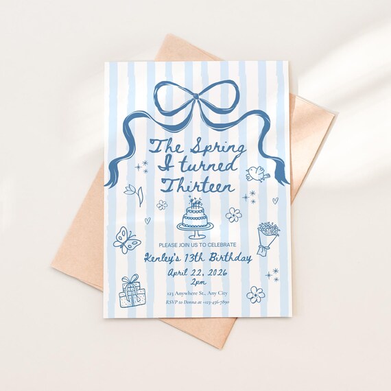 13th Birthday Invitation The Spring I turned 13 Birthday Invitation Any Age Custom Party Invite Spring Birthday Template Teen Girl Party