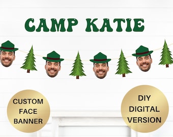 Camping Bachelorette Party Banner, Benutzerdefinierte Camp Bachelorette, Gesichtsbanner, Cabin Bachelorette Dekorationen, Ein glücklicher Camper, Camping Geburtstag