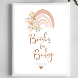 Libros para Baby Shower Signo Imprimible Baby shower Libros para Bebé Signo Boho baby shower Signo Boho Rainbow Baby Shower Signo Imprimible