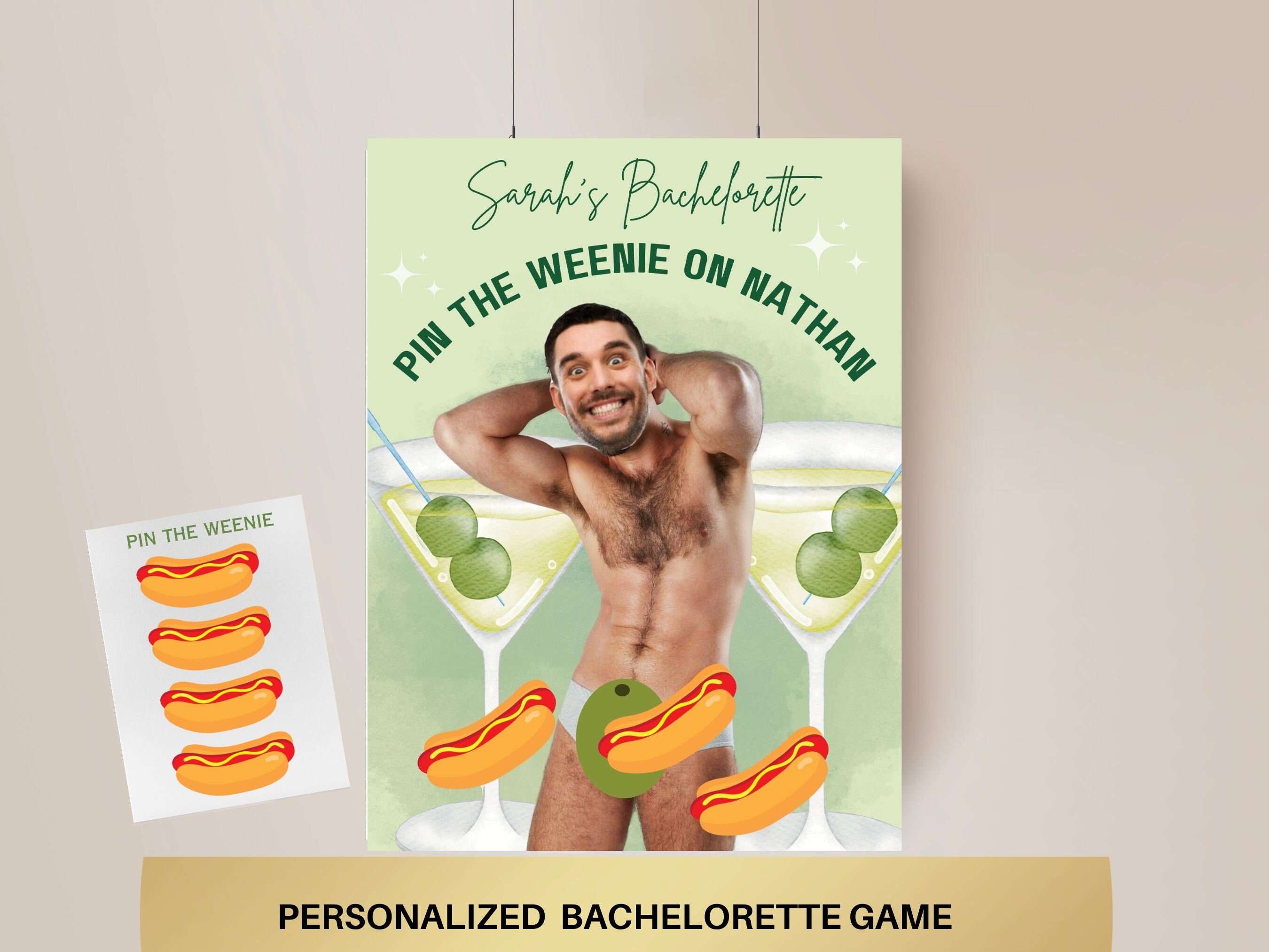 Weenies and Tinis Bachelorette Party Game Template weenies and martinis personalized decor sign Martini Bach Editable Games Groom Face Decor