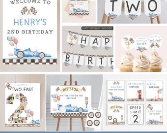 Two Fast Birthday Bundle Two Fast Two Curious Birthday Party Decor Race Car Birthday Vintage Racecar Theme Party Boy 2nd Birthday Decor