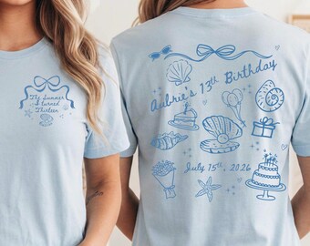The Summer I turned Birthday Shirt Any Age Coastal Birthday Decor Photo Outfit Teen Girl Party Supplies Matching Family T-Shirts