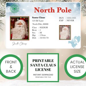 AFDRUKBARE Santa's Sleigh Lost rijbewijs, licentie van de kerstman, rijbewijs van de kerstman, zak van de kerstman, kerstversiering, elfdecoratie, kerstmis