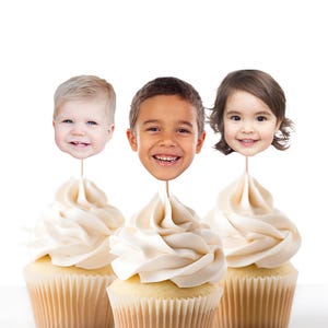 Personalized Face Stick Head on a Stick Cupcake Topper Photo cake Toppers Birthday Decor for him her Face baby Cupcake Pet Photo Party Decor