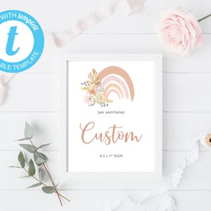 Boho Rainbow Baby Shower Sign Custom Boho Rainbow Sign Editable Boho Rainbow Sign Printable Baby shower Sign Bohemian baby shower printable