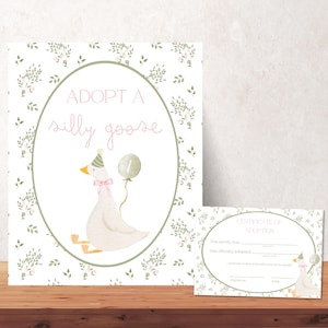 Adopt a Goose Sign Editable Adoption Certificate Silly Goose Party Favor Printable Birthday Decor Download One Silly Goose Birthday Decor