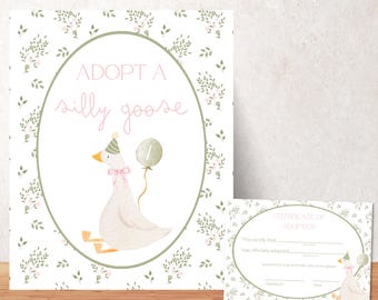 Adopt a Goose Sign Editable Adoption Certificate Silly Goose Party Favor Printable Birthday Decor Download One Silly Goose Birthday Decor