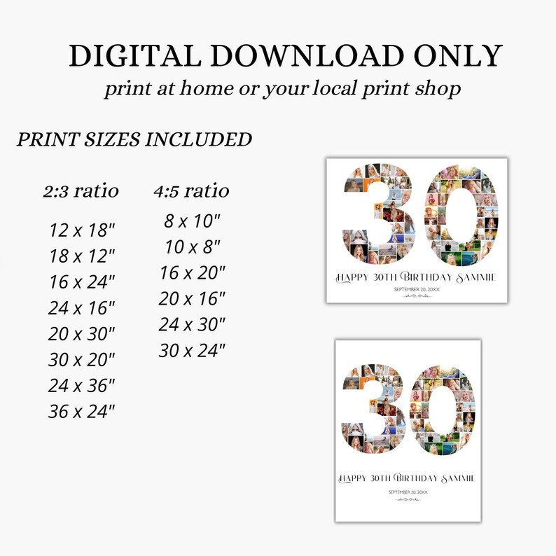30th Birthday Poster 30th Birthday Photo Collage Template 30th Birthday ...