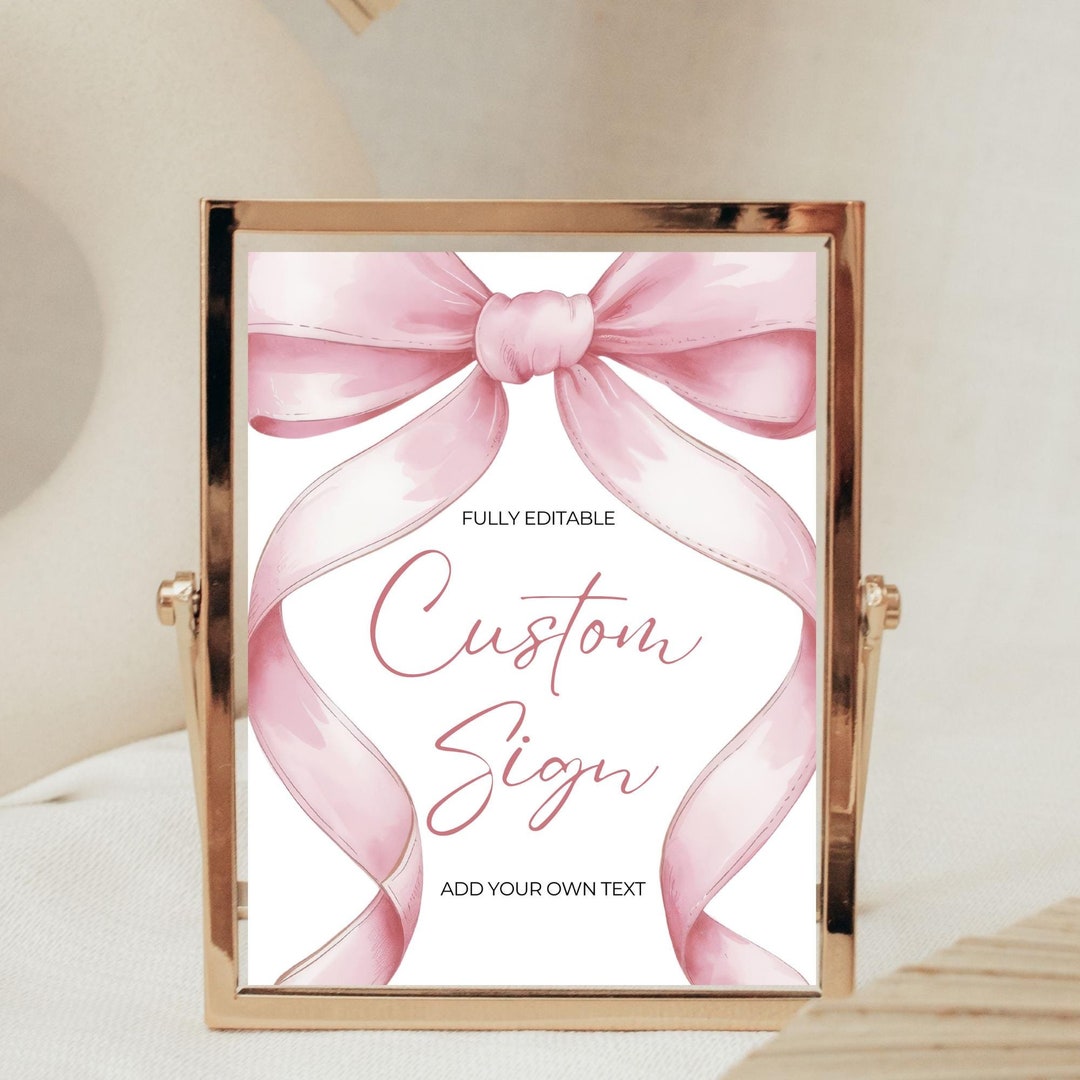 Pink Bow Custom Sign Template Editable Baby Shower Sign Favors Coquette ...