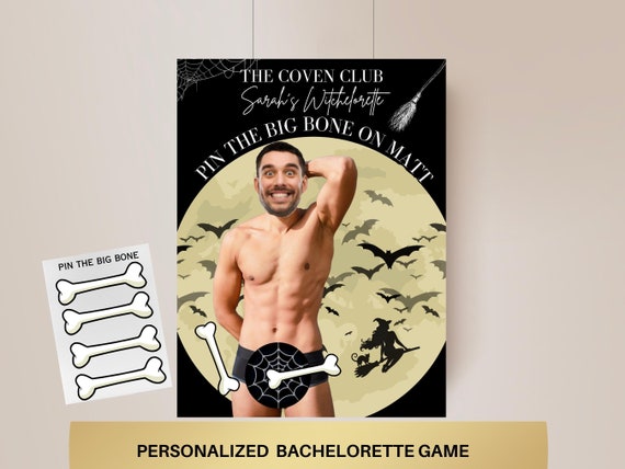 Witch Bachelorette Party Game The Coven Club Bach Halloween Hen weekend Grooms face decor Pin the Junk Gothic Bridal Shower Boochelorette