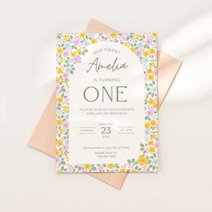 Floral First Birthday Invitation Girls First Birthday Boho Flower Invite Wildflower 1st Birthday Wild One Party Garden Theme Birthday Evite