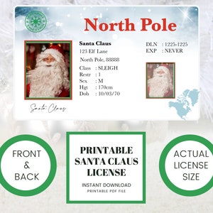 Santa's slee verloren rijbewijs Kerstman licentie Kerstman brief rijbewijs Kerstman zak kerstversiering elf decor xmas afdrukbare