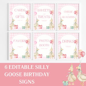 One Silly Goose Birthday Editable Sign Bundle Goose Themed first Birthday Premade signs One Silly Goose 1st birthday table signs