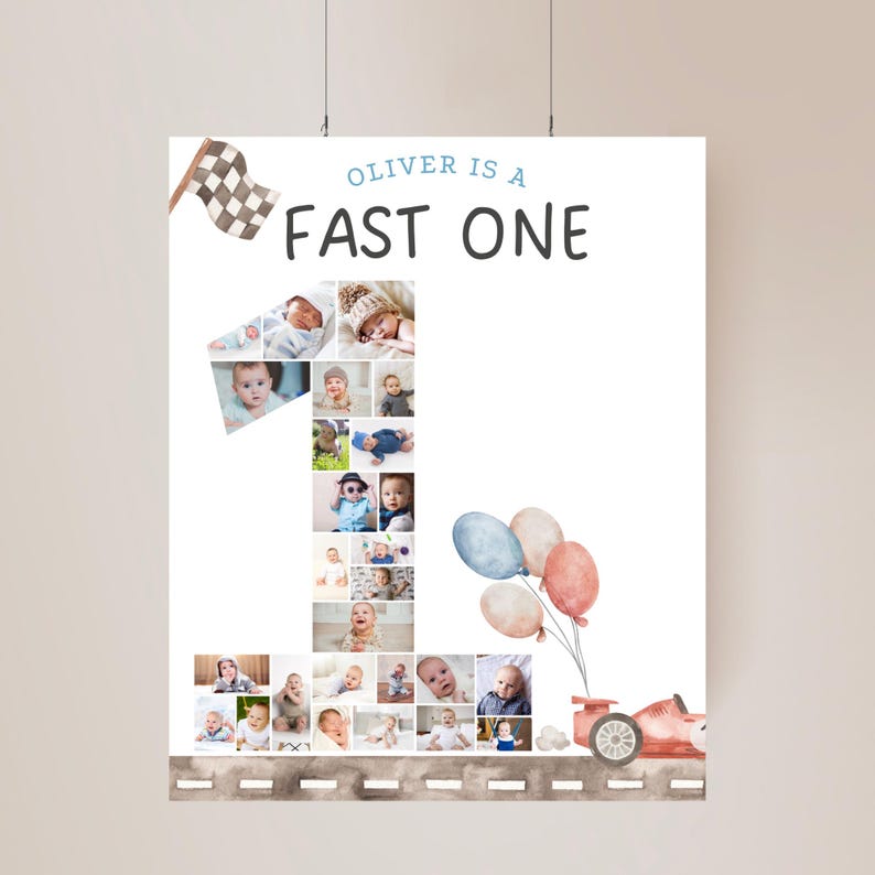 Fast One Birthday Personalized Banner 1st Birthday Racecar Party Decor ...