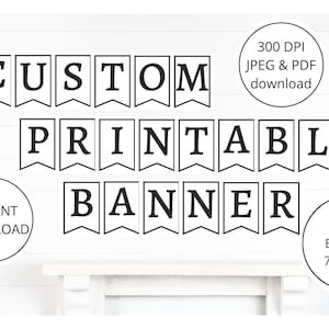 Banner de bricolaje, PDF imprimible, banner de letras del alfabeto, banner de cola de golondrina imprimible, banner del empavesado, banner en blanco y negro, banner A-Z