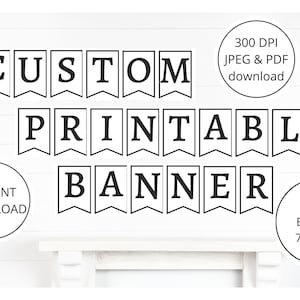 Printable PDF BANNER, Printable alphabet letter banner, printable swallowtail banner, bunting banner, black and white banner, A-Z banner