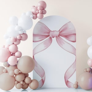 Pink Bow Arch Background Coquette Aesthetic Balloon Arch Backdrop Pink Bow 1st Birthday Girl Photo Backdrop Bow Theme First Birthday Sign