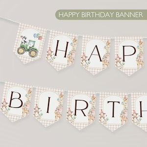 Farm Animal Happy Birthday Sign Barnyard Happy Birthday Banner Party Animals Birthday Bunting Farm 1st Birthday Party Printable Banner