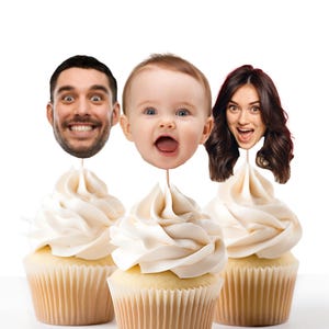 Personalized Face Stick Head on a Stick Cupcake Topper Photo cake Toppers Birthday Decor for him her Face baby Cupcake Pet Photo Party Decor