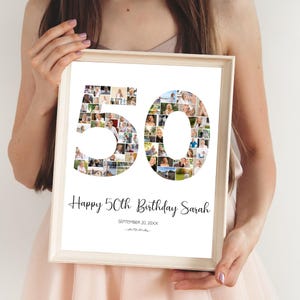 Poster 50e anniversaire Modèle de collage photo 50e Anniversaire Décorations 50e anniversaire pour elle Cadeau 50e anniversaire Cadeau personnalisé pour la cinquantaine