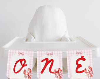 Pinch Me I'm One Birthday Highchair Banner Lobster Broil 1st Birthday Cake Smash Nautical Low Country Crawfish Boil Summer First Bday