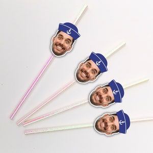 Groom Head Bachelorette Party straws, Personalized Bachelorette Party Confetti, Groom's Face Decor Nautical bach, Lets get nauti, Sailor