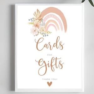 Karten und Geschenke Schild Brautparty Boho Regenbogen Karten und Geschenke Schild Hochzeitsgeschenk Tischschild Babyparty druckbare Karten und Geschenke Schild