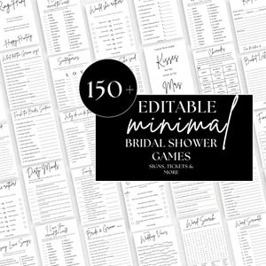 Minimalistische Brautdusche Spiele und Zeichen Moderne Brautdusche Spiele Bundle Bearbeitbares Brautspiel-Download Hochzeitsdusche Schild Bachelorette