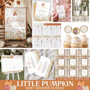 Little Pumpkin Baby Shower Bundle Fall Pumpkin Baby Shower Invitation Autumn Baby shower Pumpkin Baby Shower Decorations Games Template