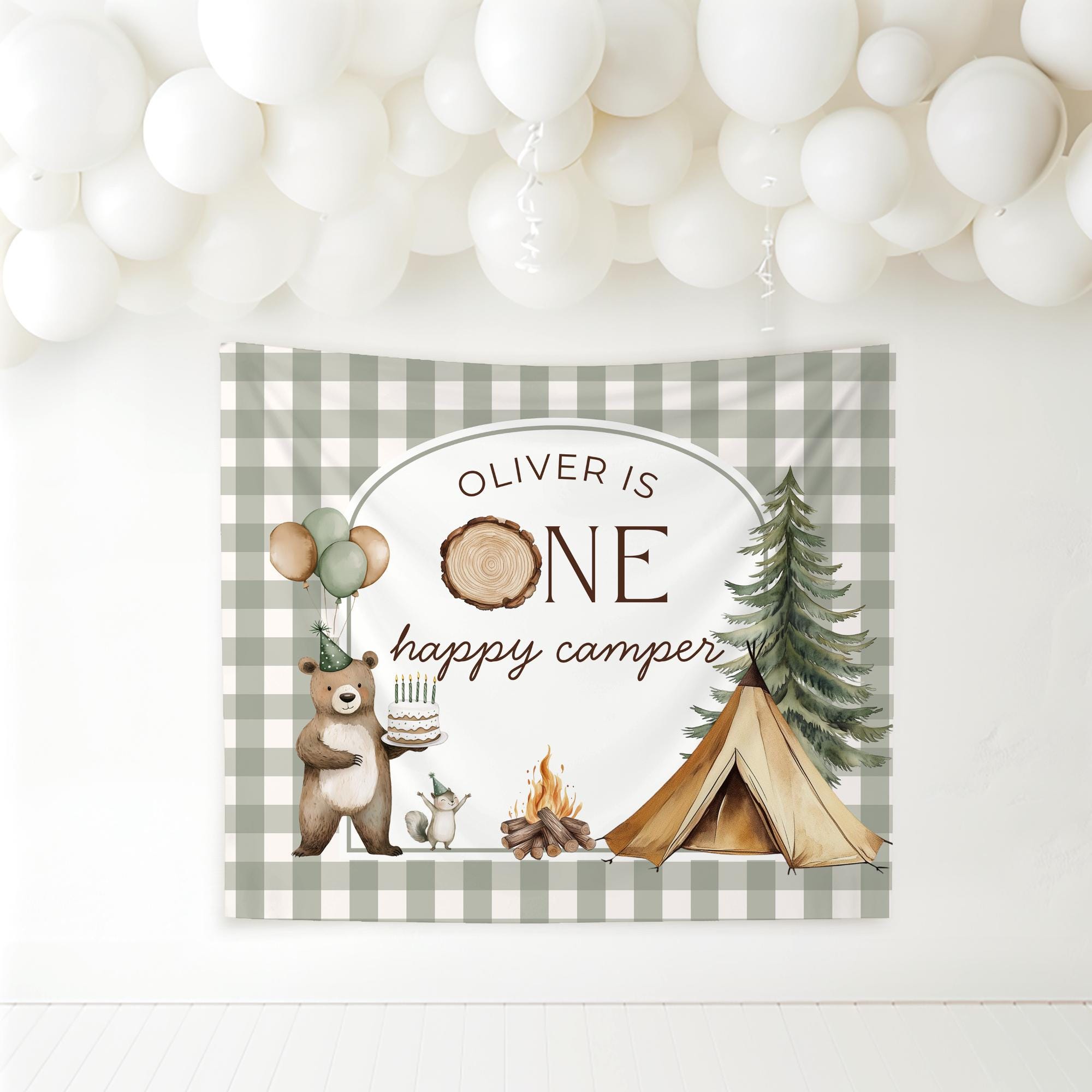 One Happy Camper Birthday Backdrop One Happy Camper Willkommensschild Camping Geburtstagsbanner Personalisierte Waldgeburtstagsdekoration