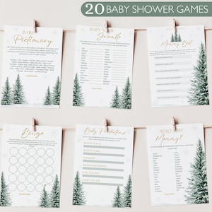Zestaw gier na przyjęcie zimowo-baby shower Edytowalne szablony Zestaw gier na przyjęcie zimowo-baby shower Winter Wonderland Christmas Baby it&#39;s Cold Outside Gender Neutralny