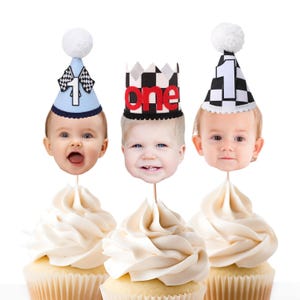 Fast One Birthday Cupcake Toppers First Lap Birthday Party Decor Race Car Decoration Car Theme 1st Birthday Photo Decor Cupcake topper face
