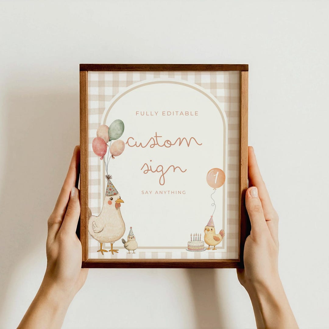 One Cute Chick Birthday Editable Custom Sign Chicken Theme 1st Birthday ...