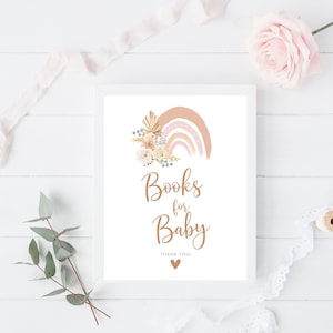 Bücher für Baby-Dusche-Zeichen druckbare Baby-Dusche Bücher für Baby-Zeichen Boho Baby-Dusche-Zeichen Boho-Regenbogen-Baby-Dusche druckbare Zeichen