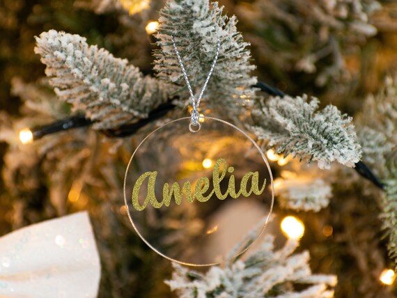 Custom First Name Christmas Ornament Tag, Darling Style, Acrylic