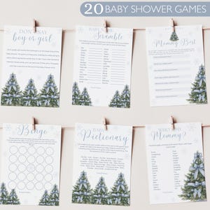 Editable Winter Baby Shower Games Baby It&#39;s Cold Outside Blue Bow Winter Wonderland Baby Shower Games Coquette Theme Snowflake Baby Shower